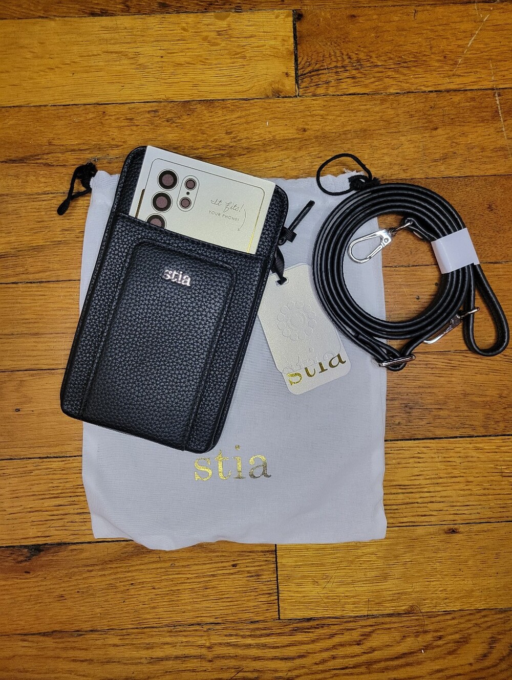 Stia Black Crossbody Phone Bag with Removable Strap